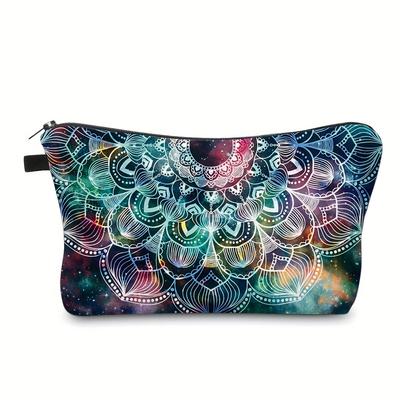 3D Galaxy Mandalora Make-up-Tasche - Lebhaftes kosmisches Muster Polyester Kosmetiktasche mit Reißverschluss, Tragbarer Organizer für Reisen & Geschenke