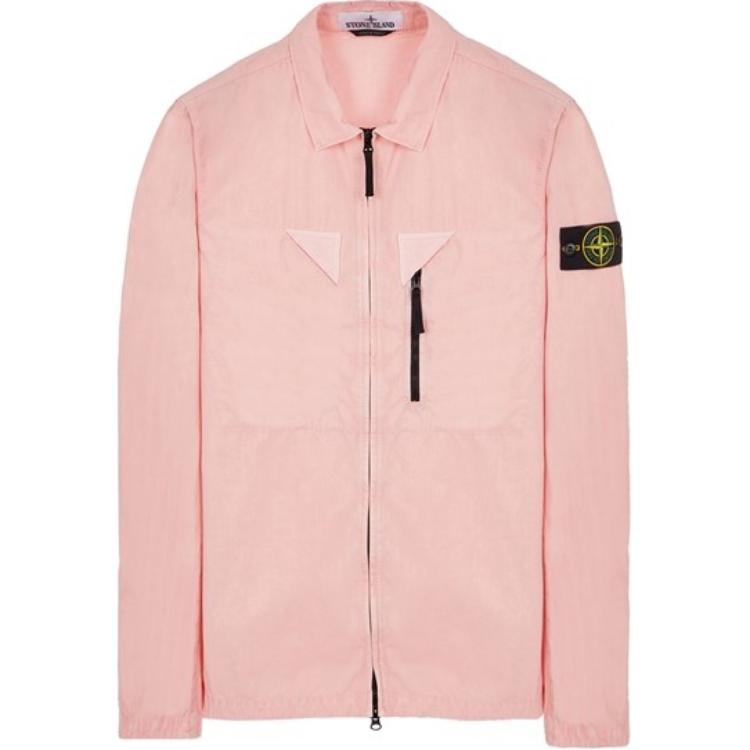 

Stone Island Ss23 Nylon Meta Series Solid Color Vintage Washed Long Sleeve Shirt Jacket With Zipper Chest Strap Men jackets Pink 7815106WN-V0180