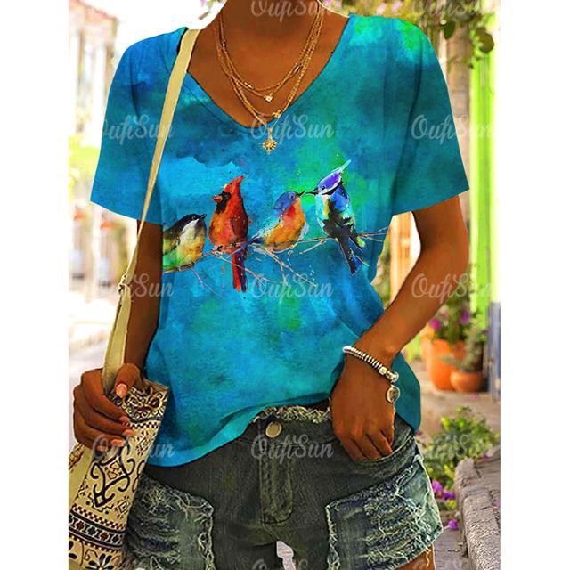 Women Tshirt Summer Colorful Print Gradient Clothing V Neck Short Sleeve Animal Tops Streetwear Fashion Oversized Girls T-Shirts