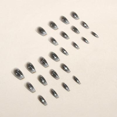 Y2K Fake Black Nail Long Ballet Reusable Adhesive Acrylic Press On Set Nails Dark Artificial False Nails Arts 24Pcs