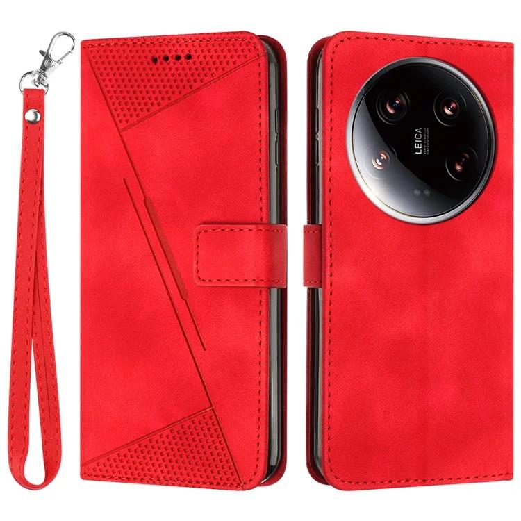 

Для Xiaomi 14 Ultra кожаный чехол с треугольным принтом и подставкой для телефона