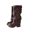 Thick-soled Trouser Boots Retro Knight Boots Women's 2025 Autumn and Winter New Versatile and Thin Brown Stacking Boots