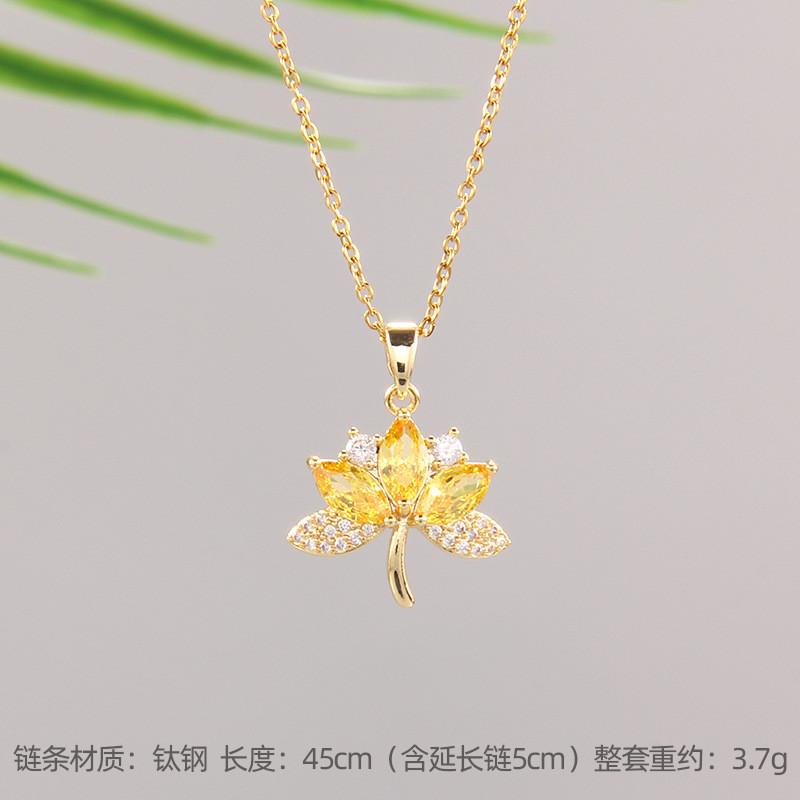 High Grade Zircon Leaf Flower Pendant Necklace Stainless Steel Plant Charms Choker Jewelry Party Gifts For Women Girls