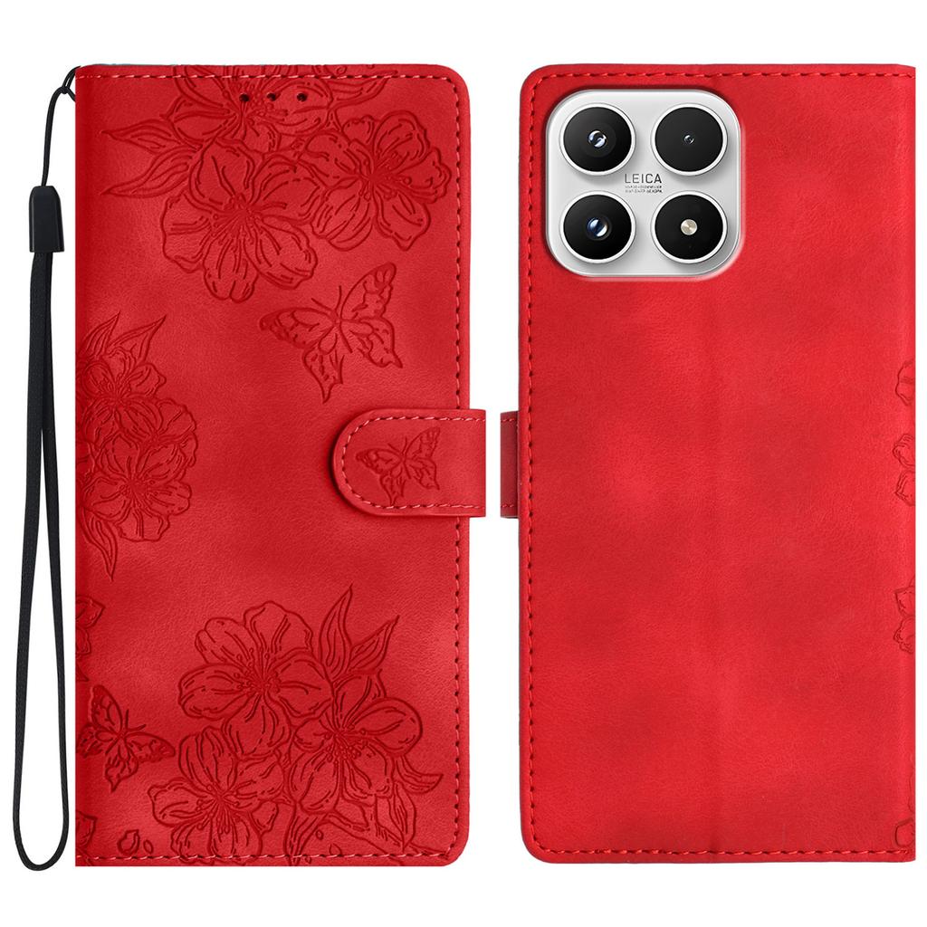 For Xiaomi 17 Case Butterfly Flower Pattern Skin-Touch Leather Phone Cover