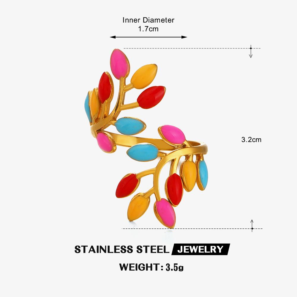 316L Edelstahl Emaillierter Blumenblattring für Damen Farbige Tropfglasur Serie Wasserfeste Ringe Luxuriöser Schmuck Geschenk