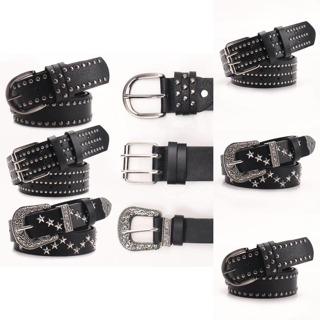 Punk Fashion Pu Leather Belt For Women With Studded Embellishments And Alloy Buckle For Streetwear