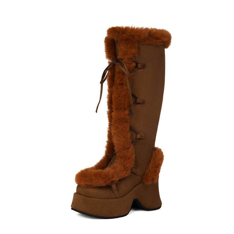 Women's Lavender Platform Knee-High Boots | Fuzzy Accent, Sweet & Edgy Essential Fashion Footwear