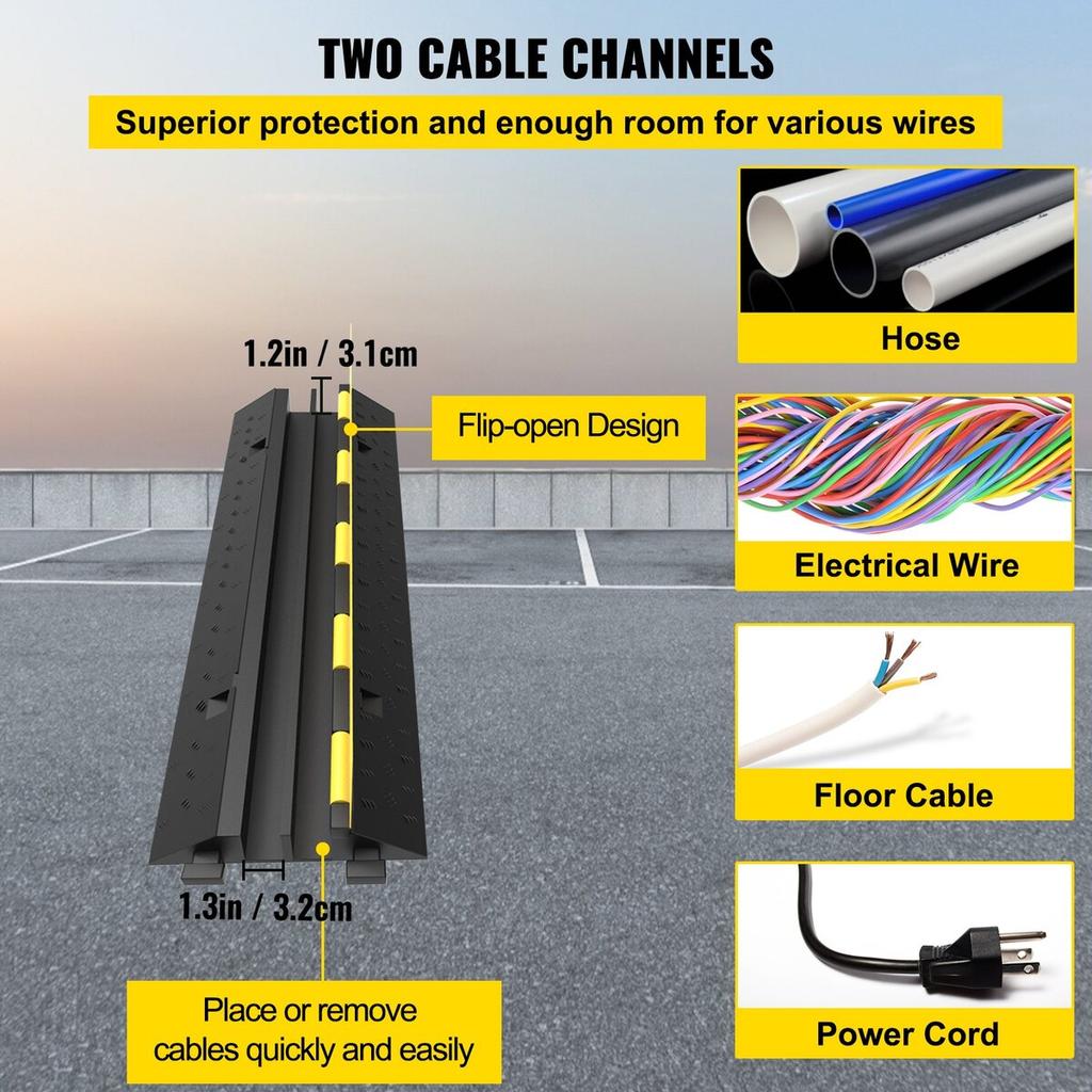 3 Pack of 2 11000lbs Per Axle Capacity Protective Wire Cord Ramp Driveway Rubber Traffic Speed Bumps Cable Protector