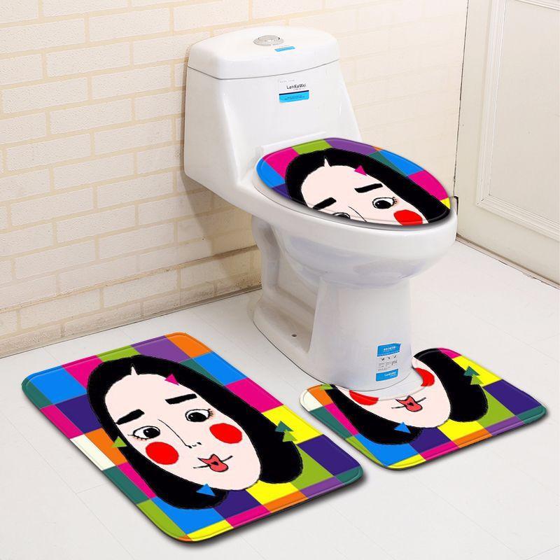 3D Character Bathroom Toilet Three-Piece Floor Mat Doormat Bathroom Carpet