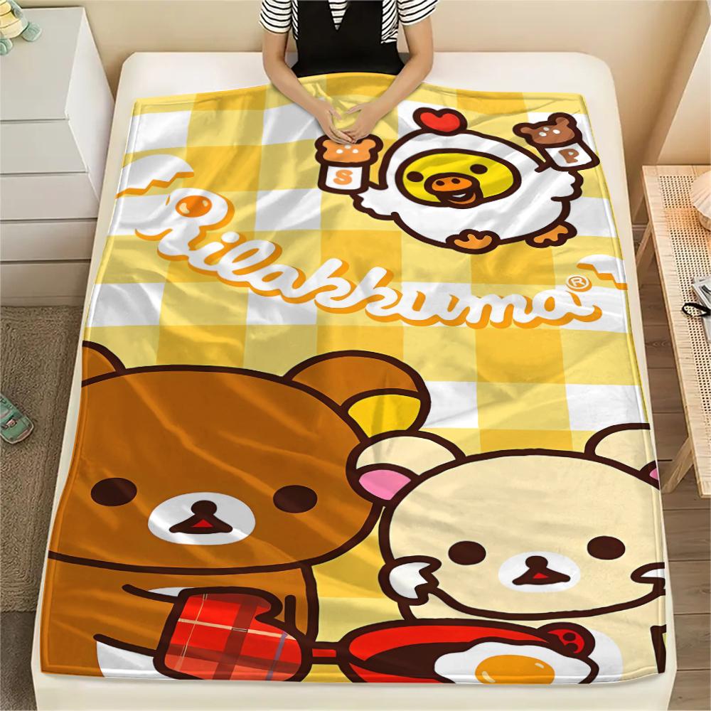 1PC Rilakkuma Print Flannel Blanket, High quality All Seasons, Home Decor, Warmth and Comfort, Perfect for Christmas Gifts