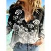 Geometric Print Women Blouse Spring Autumn Femme Office Lady Button Up Turn Down Collar Shirts