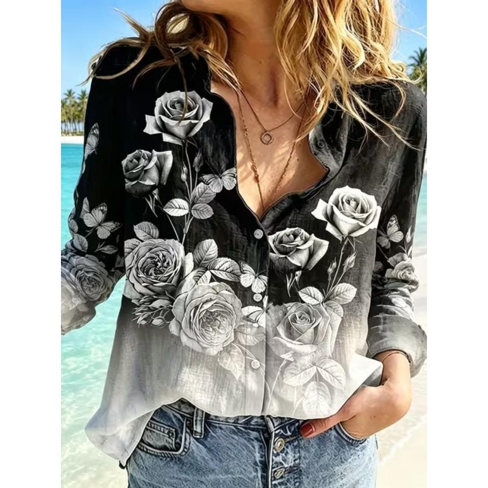 Geometric Print Women Blouse Spring Autumn Femme Office Lady Button Up Turn Down Collar Shirts
