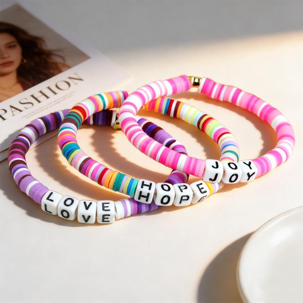 Trendy Teen DIY Friendship Bracelet: Colorful Adjustable Polymer Clay with Sweet Letter Charms