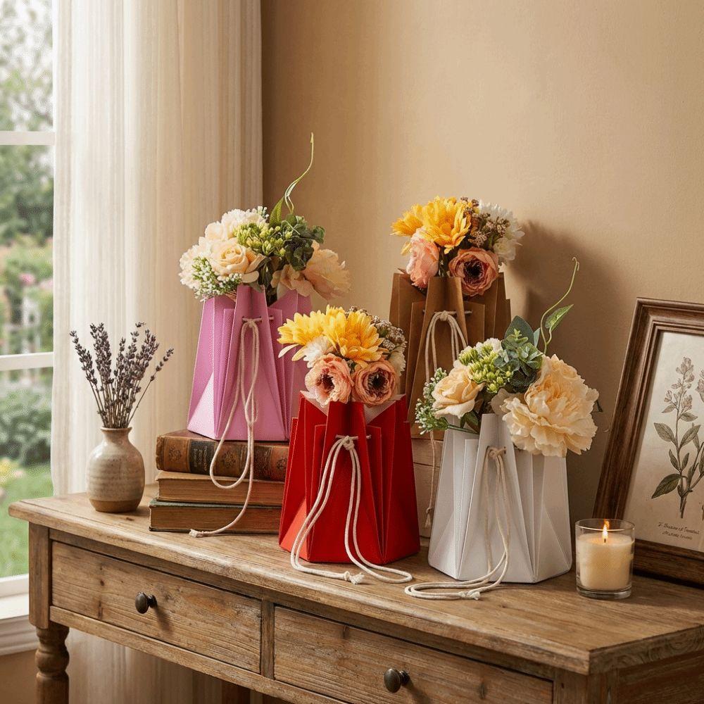 10Pcs Romantic Flower Packaging Box Hand-folded Rose Bouquet Bags Flower Gift Box  DIY Wedding
