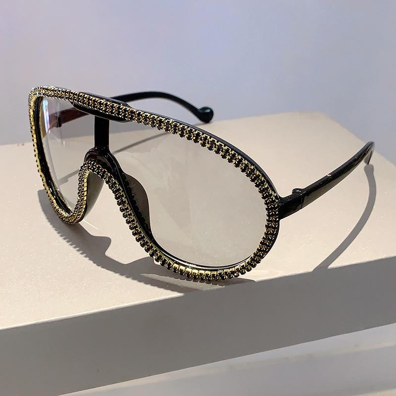 

Oversized Pilot Sunglasses Women For Female Luxury Brand Designer Sun Glasses Vintage Big Frame One Piece Diamond Crystal Shades As the picture