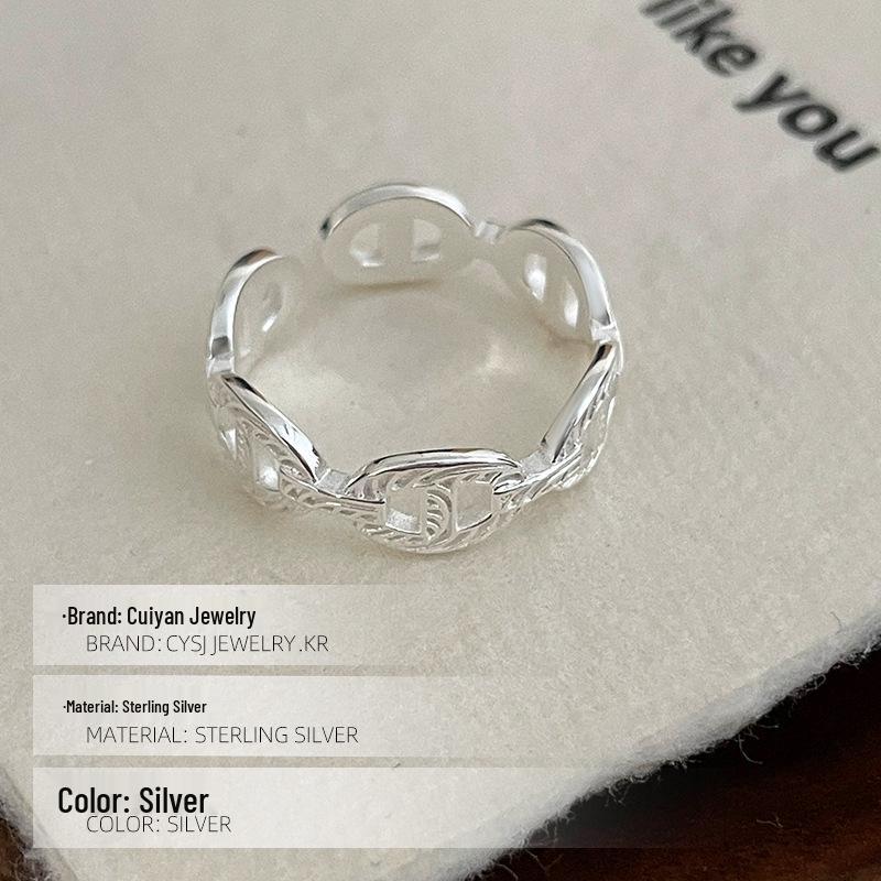Cuiyan S925 Silver Korean Style Pig Nose Open Finger Ring for Women