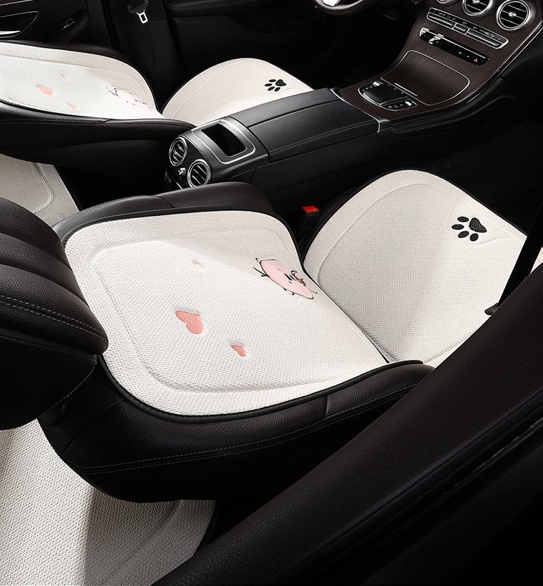 Beaver Cartoon Cotton Linen Car Seat Cushion for Hyundai Festa, Elantra, Tucson - All-Season Use.