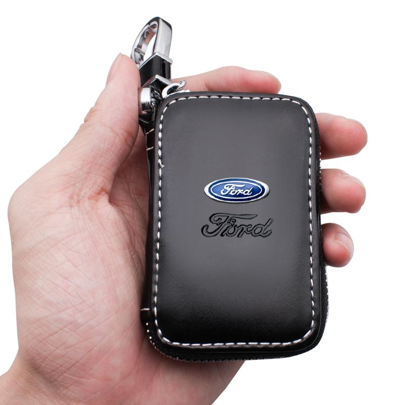Leather Car Key Case Protection Auto Key Bag Key Chain Cover For Ford Focus 2 MK2 Fiesta Mondeo Galaxy Falcon Territory Ecosport APR1