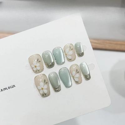Wearing Armor Handmade High-end Cat Eye Three-dimensional Flower Magic Mirror French Removable Fake Nails