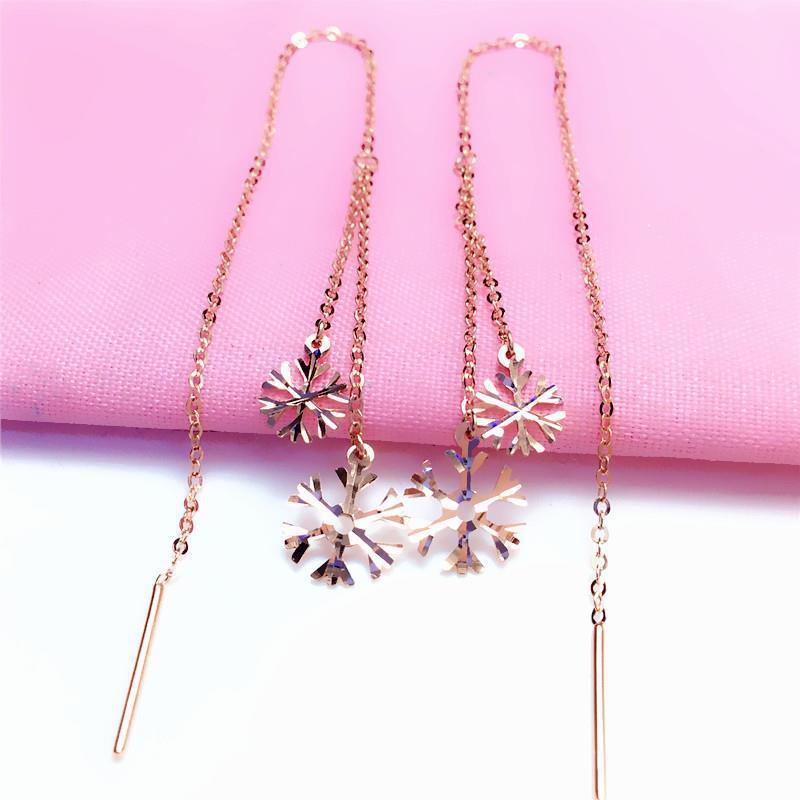 Exquisite Purple Gold Shiny Snowflake Earrings, Fashionable Foreign Femininity, Exquisite Versatile Color Gold Plated Rose Gold Earrings