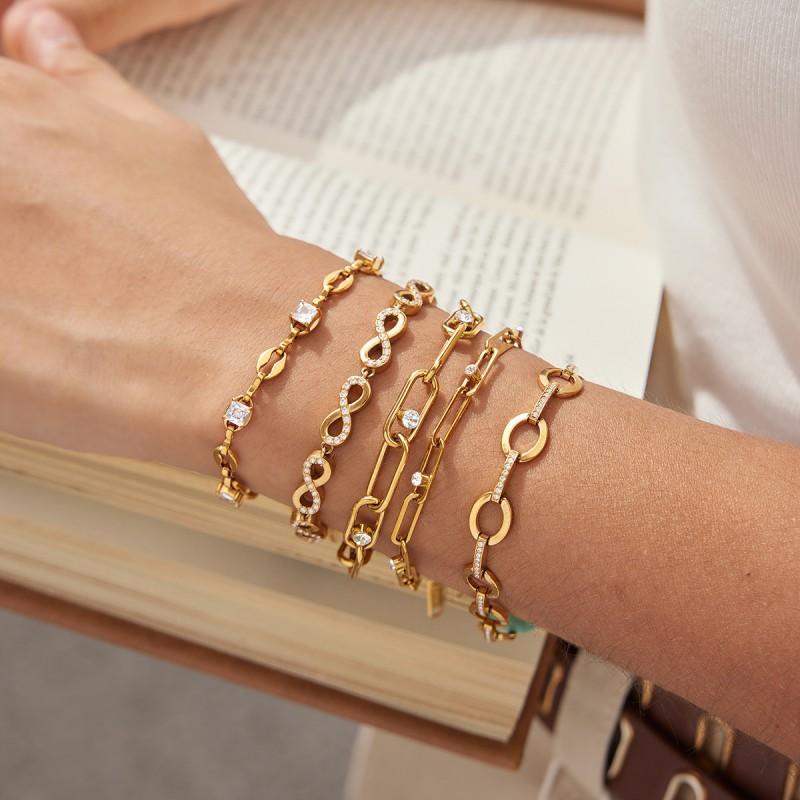 Titanium Steel Bracelet Women Non-Fading Zirconia Rhinestone Stainless Jewelry Fashion Commute Style