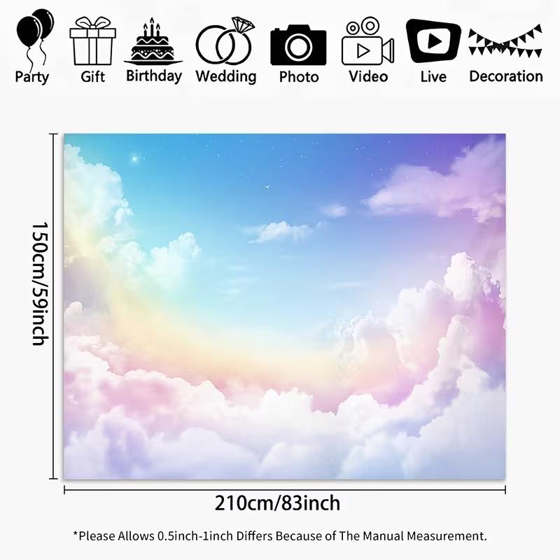 

2D Aesthetic Pastel Cloud Backdrop Ombre Rainbow Sky Photography Background for Studio 47.2x31.5inch/120*80cm