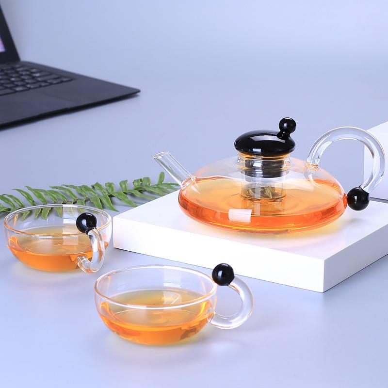 Nordisk Stil Rottehale Glass Tekanne Sett, Varmebestandig Gjennomsiktig Glass Tekanne med Filter Te Brygging, Tesett, Tekopp med Håndtak