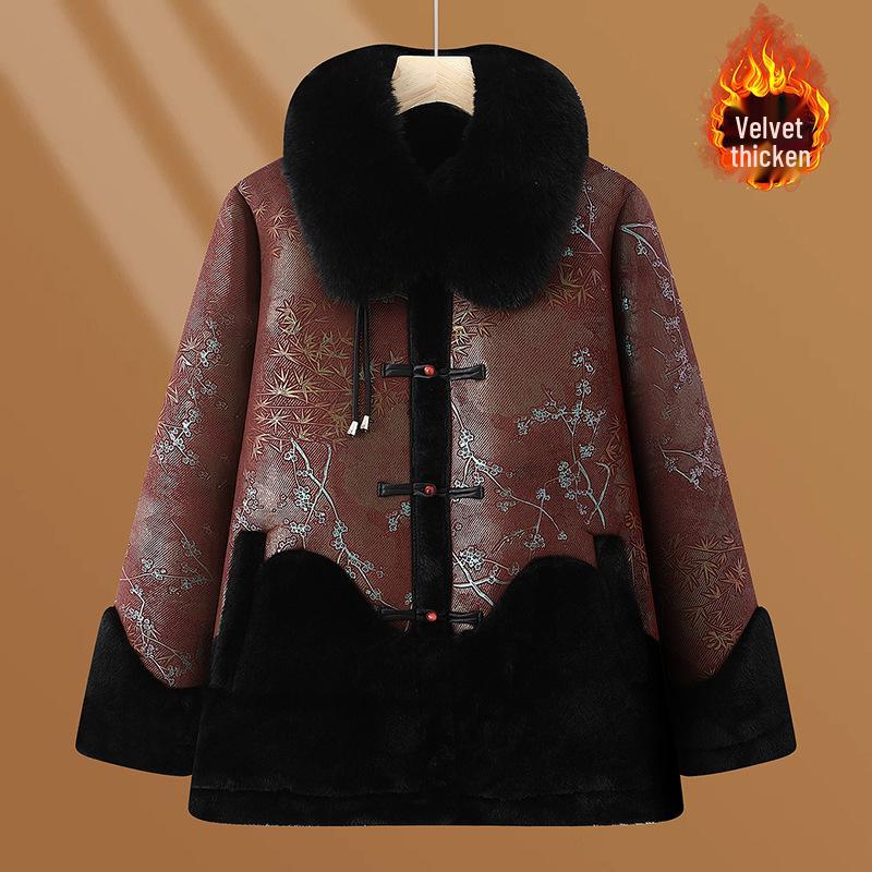 Women's Leather & Fur Winter Coat for Mothers and Seniors - Warm, Thickened Cotton Jacket
