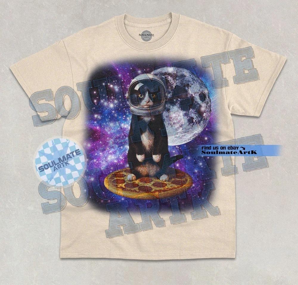 Space Cat Pizza T- Shirt Astronaut Cat Kitty Funny Meme Graphic Unisex Shirt 2XL