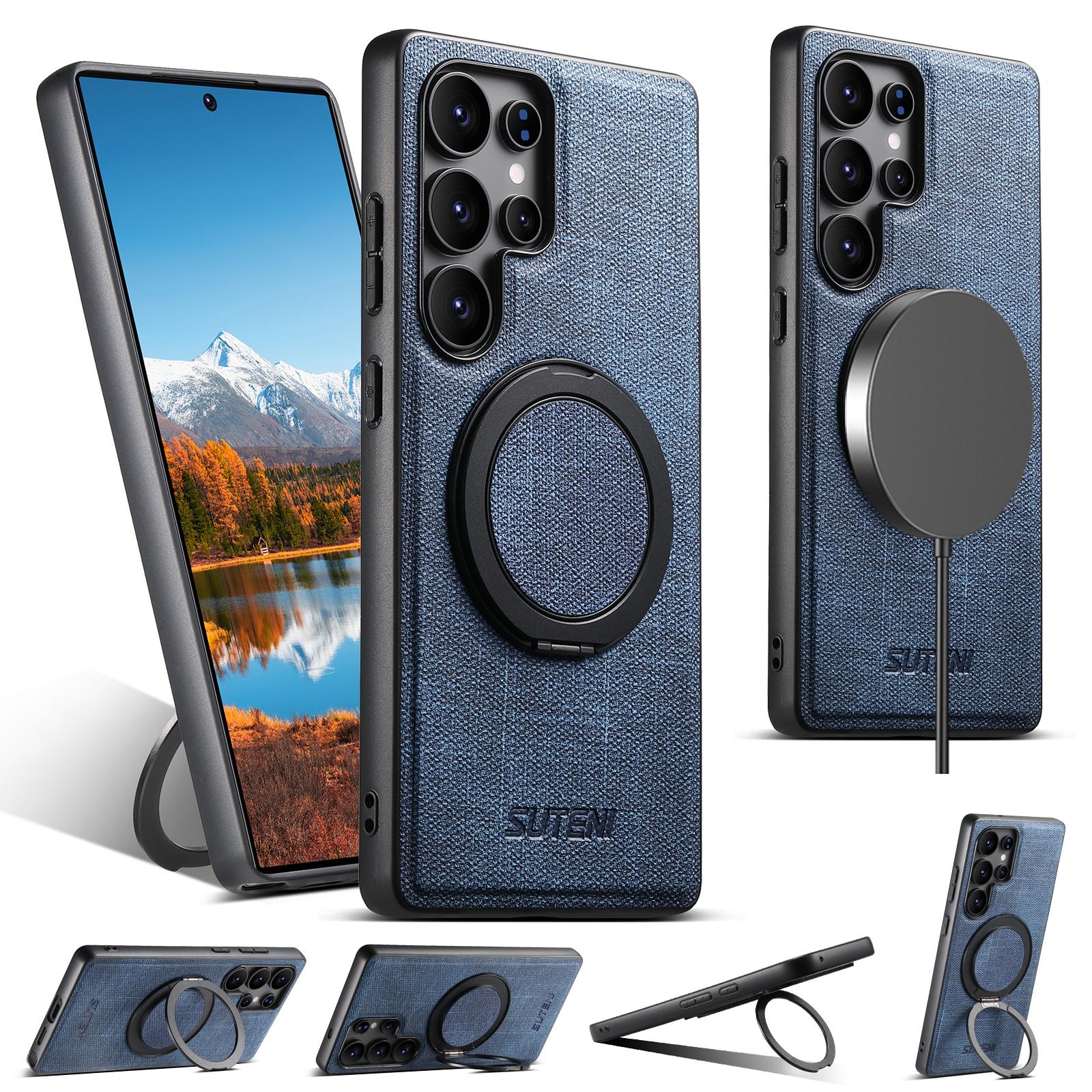 

SUTENI G3 For Samsung Galaxy S25 Ultra Magnetic Case Rotating Ring Kickstand Jeans Texture PU TPU Phone Back Cover B