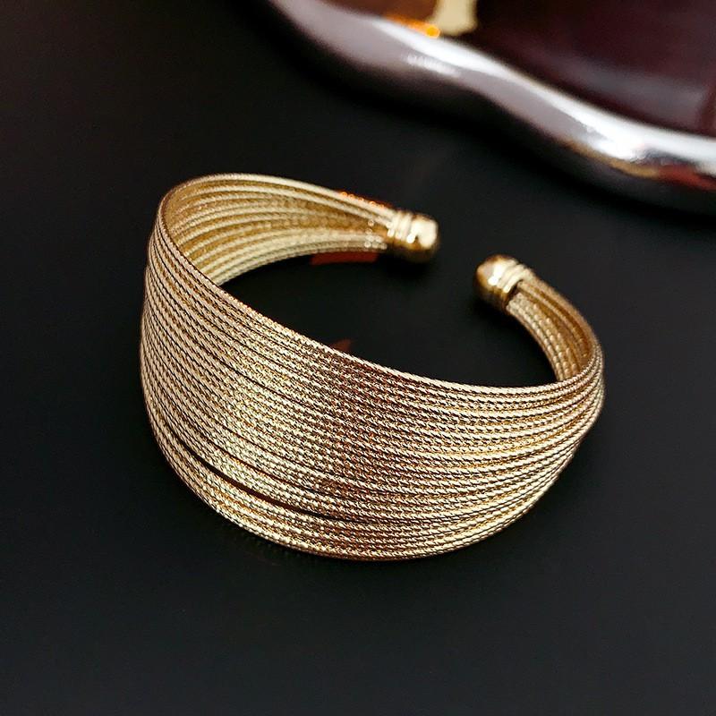Minimalist Gold Plated Metal Multi-Layer Open Cuff Bracelet Women Elegant Stackable Jewelry With Geometric Circle Design