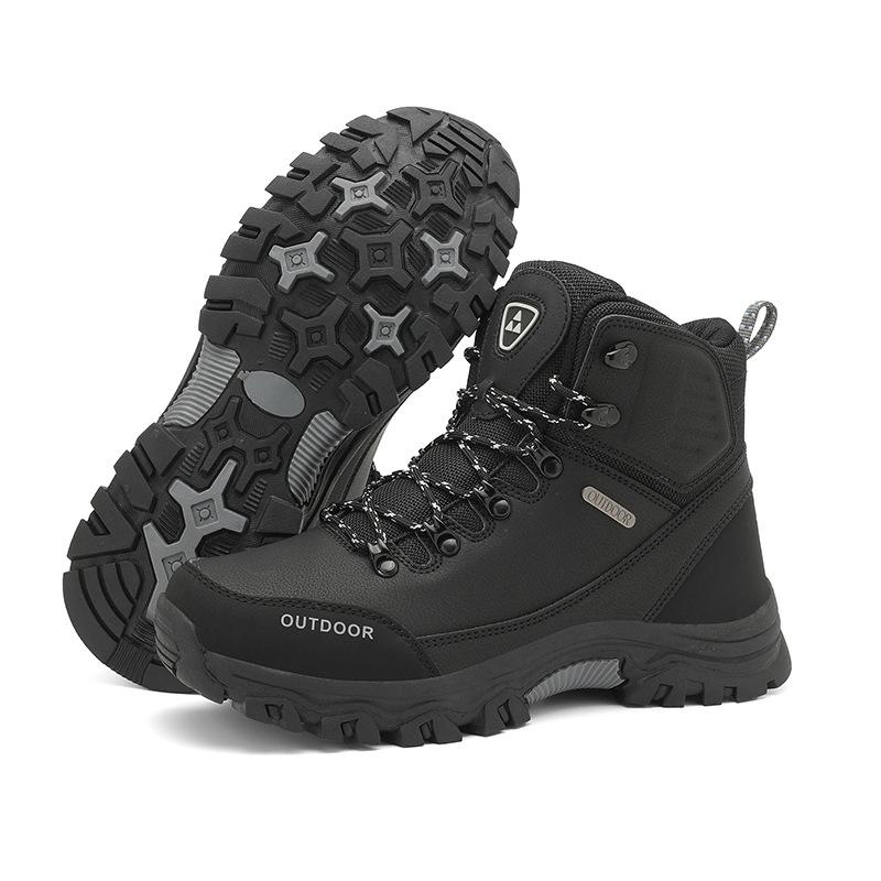 Large size autumn and winter men's shoes hiking shoes cotton shoes high-top leather surface piled thickened warm outdoor hiking off-road shoes