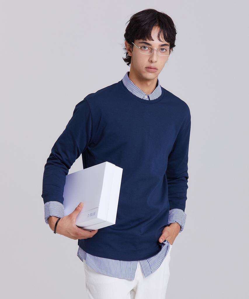 Dibeullu Tailored Crew Neck Long Sleeve Navy