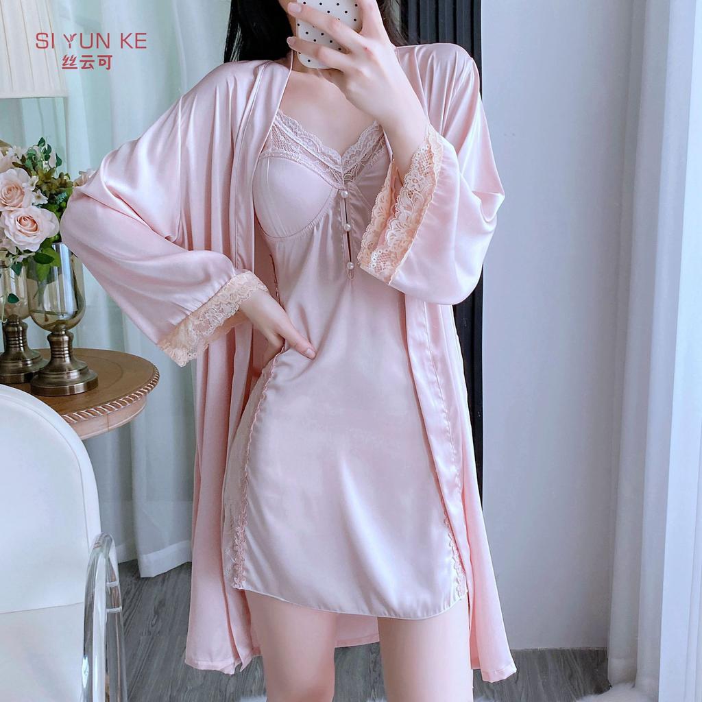Sexy pajamas women's summer 1011 new ice silk thin lace nightdress with chest pad sexy temptation suspender skirt