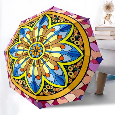 1pc Stained Glass Mandala Folding Umbrella, Durable, Suitable for Outdoor Activities or Rain, Suitable for Commuting Yy251027076