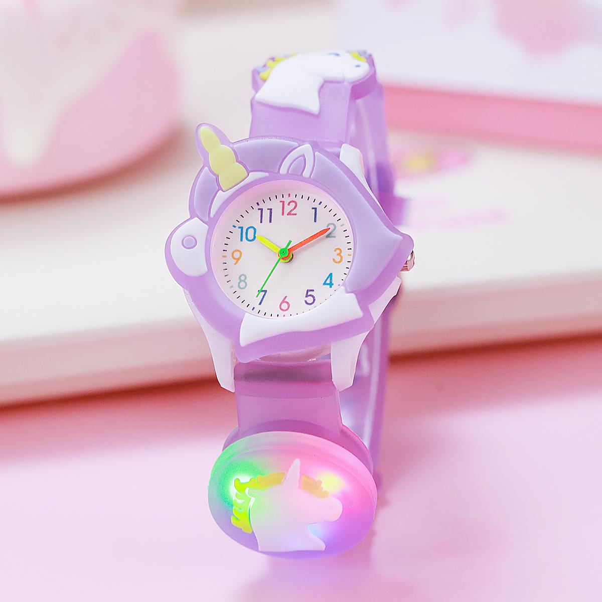 

Cute Creative Beach Unicorn Glowing Watch Colorful Quartz Watch for Christmas and Halloween Gifts фиолетовый