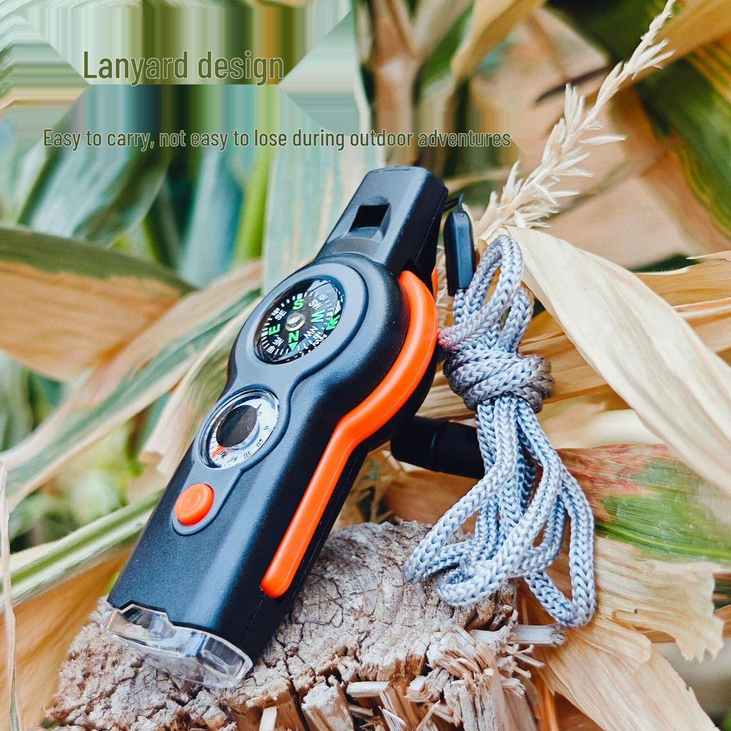 LED Light Compass 7-in-1 Outdoor Survival Whistle with Thermometer