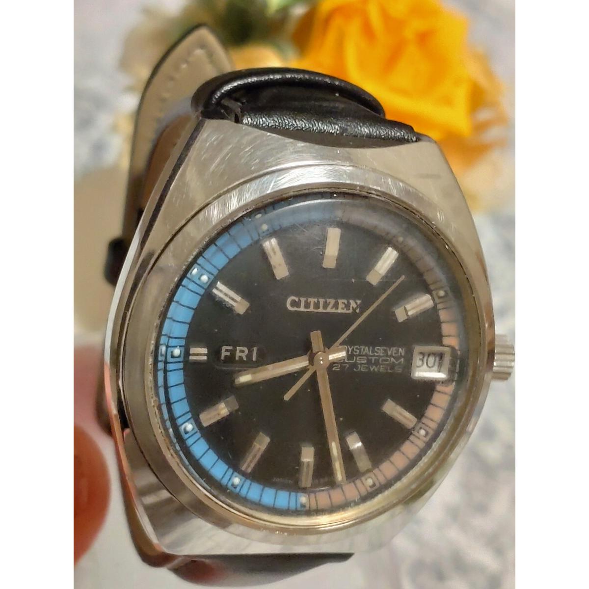 Рабочий предмет CITIZEN Citizen Crystal Seven Custom 27 JEWELS Мужские часы День Дата Черный Циферблат Винтаж