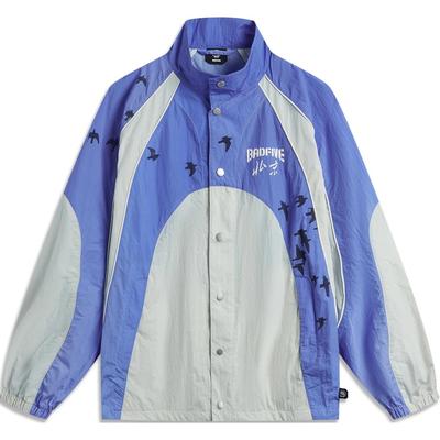 Basketball Series Color Block Letter Zipper Stand Collar Comfortable Breathable Sports Windbreaker Men Outerwear Light-Grey Sky-Blue AFDUC47-1