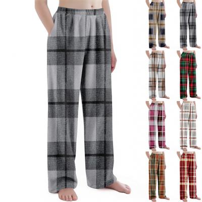 Children's Christmas Plaid Print Trousers Plush Casual Pants