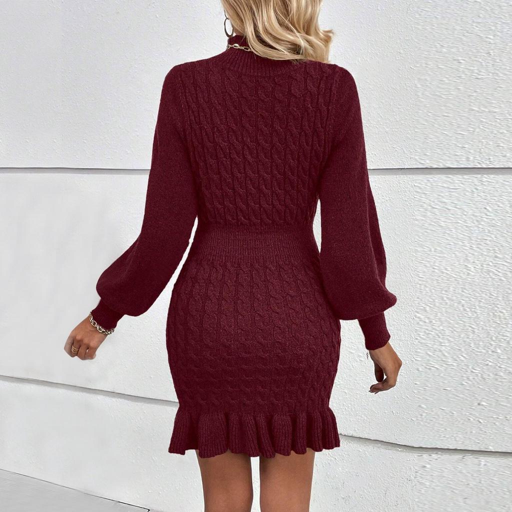 Women's Fashion Casual Knitted Waist Solid Color Dress