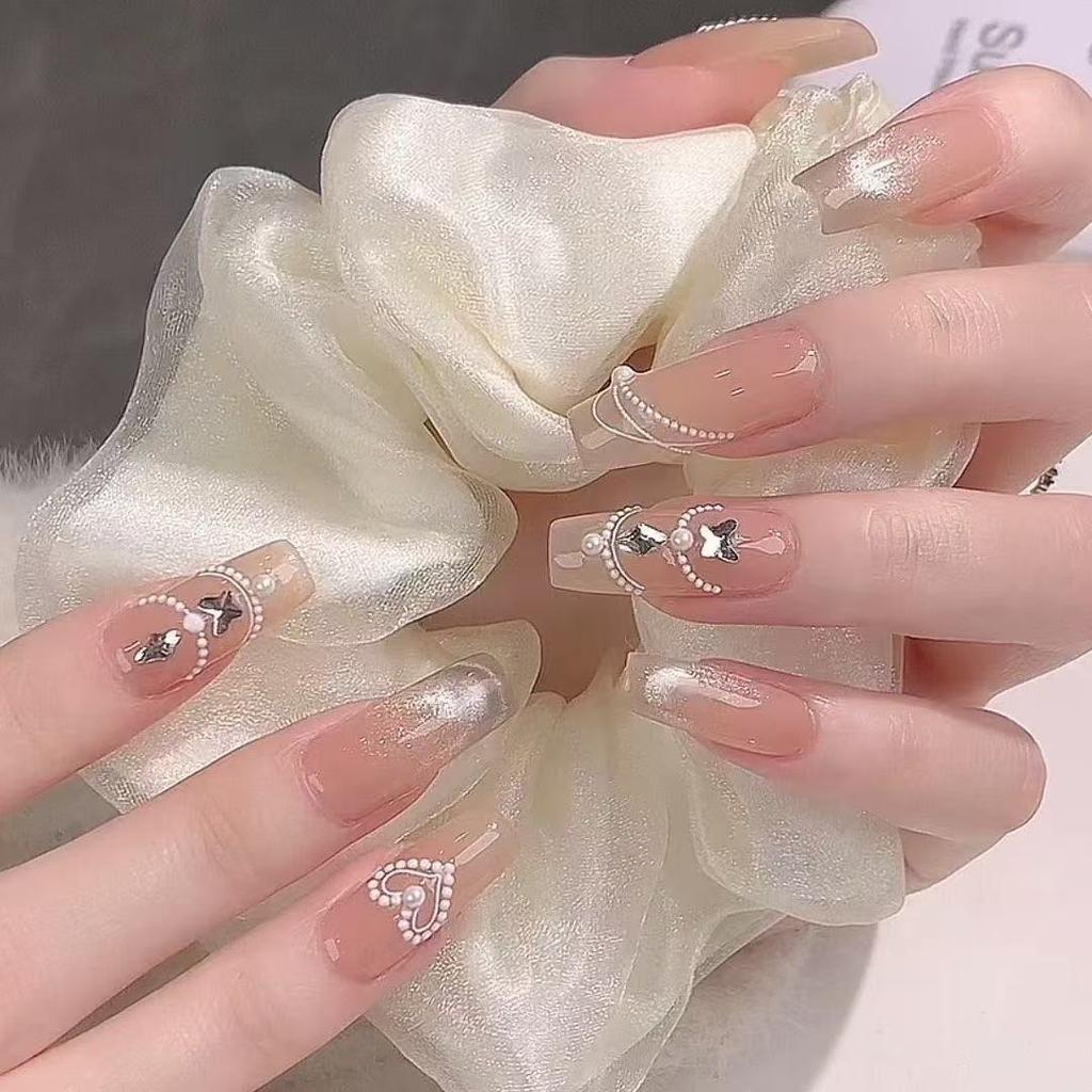 New Pearl Love Nail Art Sticker Three-dimensional Relief French Crystal Diamond Love Heart Sticker Nail Decal Back Pad for Daily Use