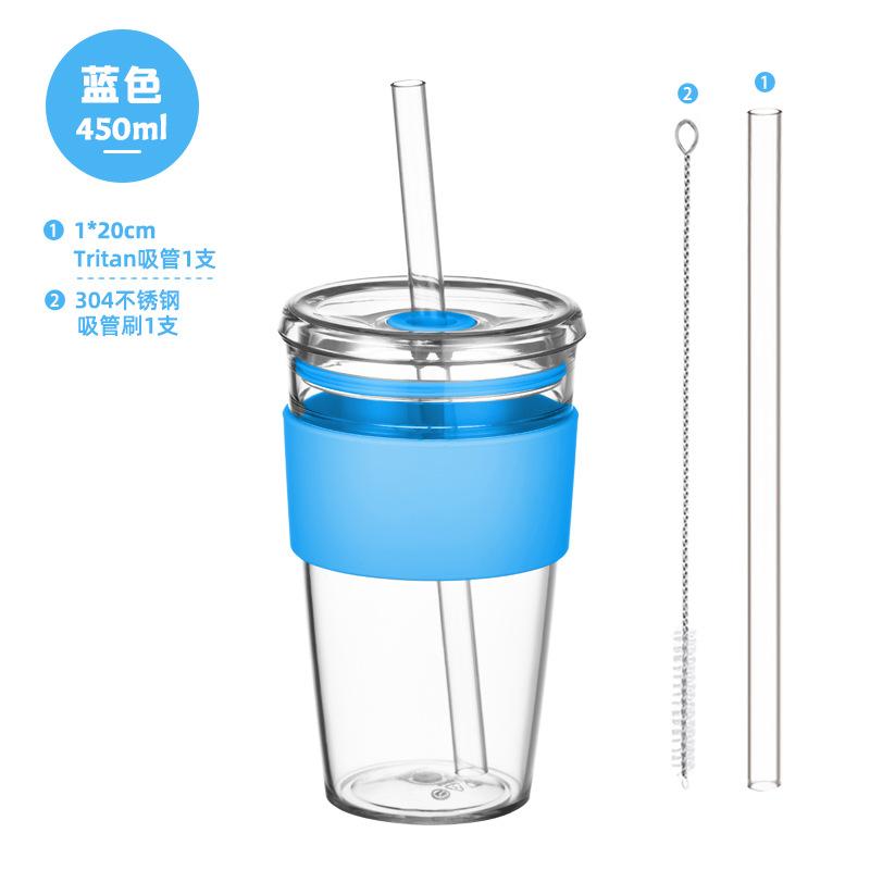 450Ml Tritan Straw Cup Milk Tea Cup Coffee Cup Multi-Color Belt Waist Sleeve Straw Water Cup