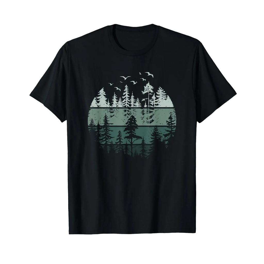 Nature Outdoor Trees Vintage Forest T Shirt Vintage Washed Top For Everyday Wear Homme Breathable Designer Clothes Versatile