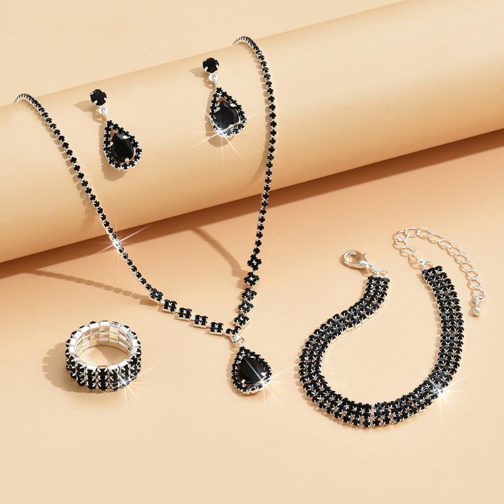 Bright Diamond Zircon Water Drop Necklace Earrings Wedding Jewelry, Shooting Jewelry Set
