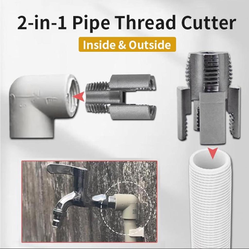 Integrated Internal & External Pipe Threading Tool, Rethreading Tool Kit, 2-in-1 Pipe Thread Cutter, Electric Drill Compatible Pvc Pipe Threader,