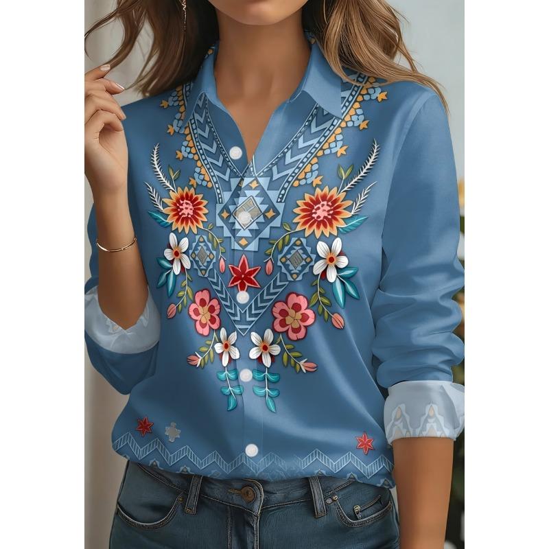 Ladies' long sleeved shirt, 3D printed, fashionable outfit
