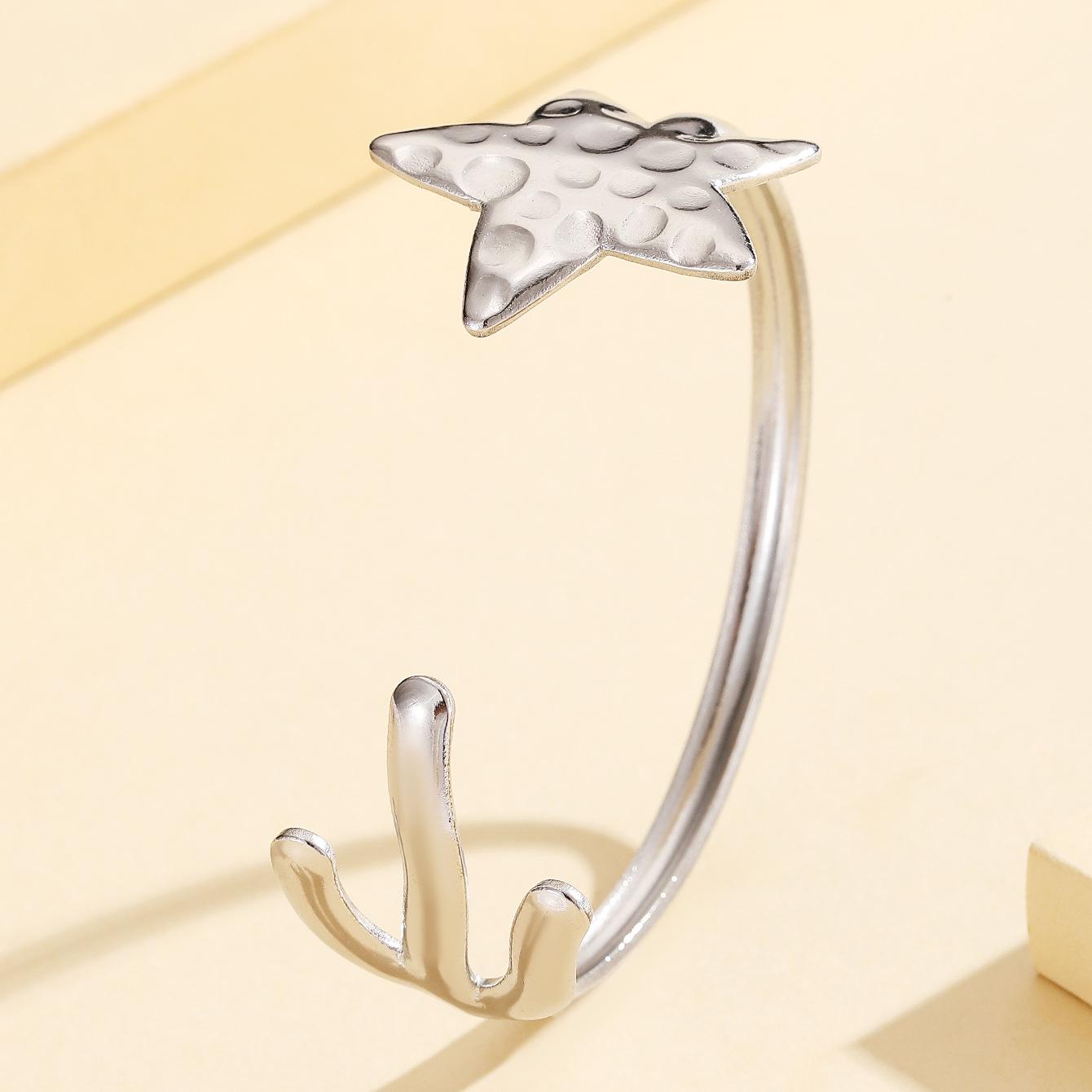 Adjustable Gold-Plated Starfish & Coral Stainless Steel Bracelet for Women