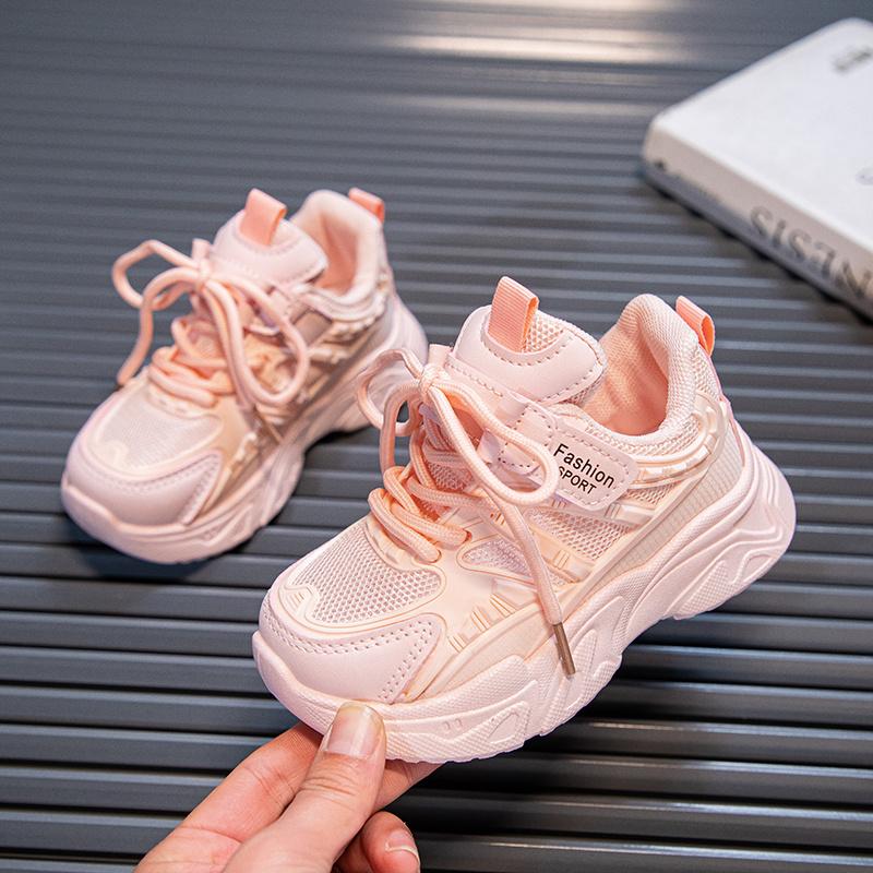 Spring New Fashionable Comfortable Cute Casual Girls White Shoes Running Mesh Wear-Resistant Breathable Sports Child Shoes
