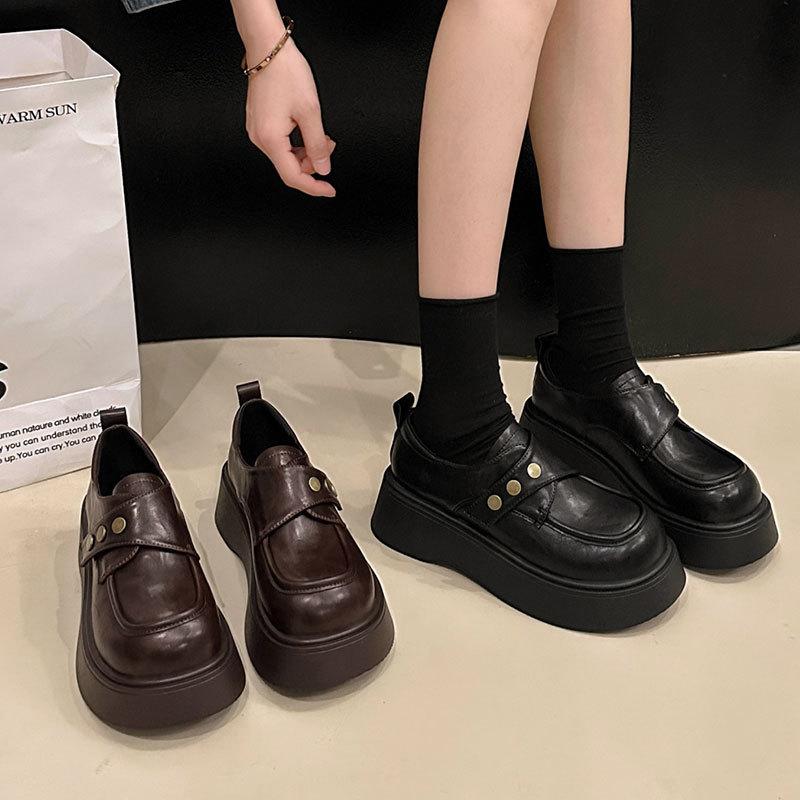 Black thick-soled heightening small leather shoes temperament single shoes spring new Mary Jane versatile shoes